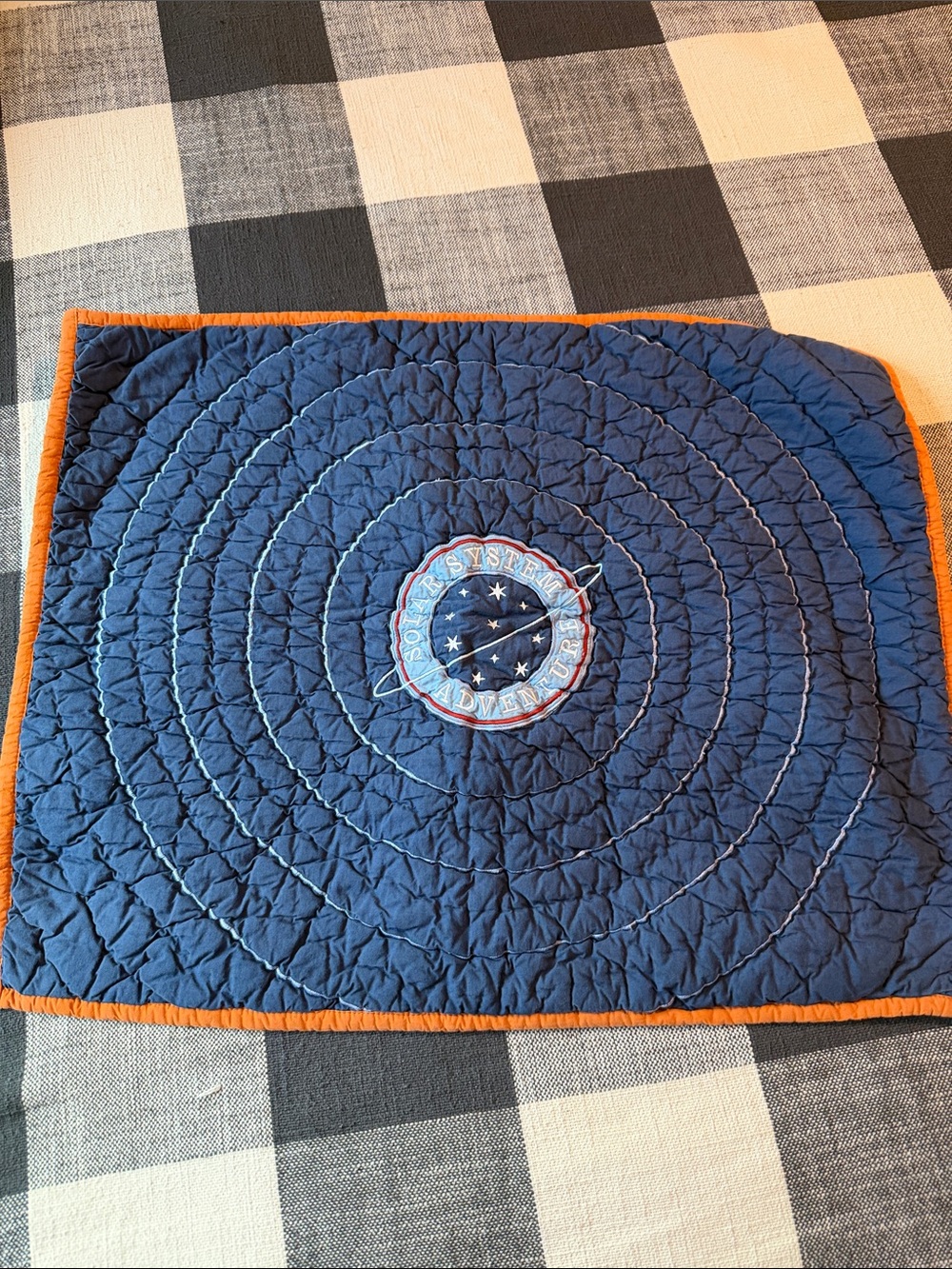 Land Of Nod Navy Quilted Mat with Orange Border